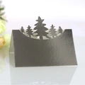 Silver laser-cut Christmas tree place card with matte metallic finish for table setting - Reflective Silver