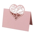 Marque-place cœur découpé au laser rose avec gravure One Love pour mariage - Rose