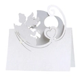 White laser-cut wedding place cards featuring hollow heart and angel patterns - White