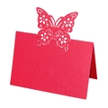 Elegant red laser-cut butterfly place card with shimmering pearlescent finish for weddings - Pearlescent Red