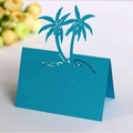 Teal laser cut coconut tree place card for beach wedding table settings - Sky Blue
