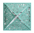 Laser cut butterfly hollow square invitation kit in pearlized mint green with white card - Teal Blue