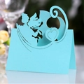 Segnaposto nuziale blu cielo intagliato al laser con motivi di angeli e cuori eleganti - 50 Fogli / Blu Tiffany
