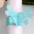 Elegant light blue laser cut paper napkin ring with rose and heart LOVE pattern - Light Blue