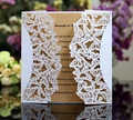 Elegant white butterfly laser cut wedding invitation with golden inner card insert - White