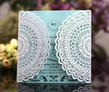 Elegant laser cut white lace wedding invitation with a light blue glitter inner card - White