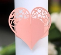 Pink heart laser-cut paper napkin ring with elegant floral hollow pattern - Pink
