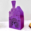 Scatola nuziale viola tagliata al laser a forma di castello con incisione elegante - Viola scuro