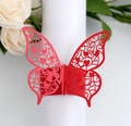 Red laser-cut butterfly napkin ring with heart patterns for elegant wedding table decor - Pearlescent Red
