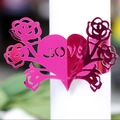 Rose red LOVE heart napkin ring with laser-cut floral patterns for table decoration - Reflective Rose Red