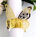 Elegant gold laser-cut butterfly napkin ring with intricate floral patterns for weddings - Reflective Gold