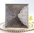 Detailed laser cut baroque lace wedding invitation sleeve with mandala pattern - Silver Charcoal