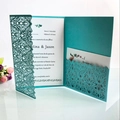 Elegante invito di matrimonio verde petrolio con intaglio laser a pizzo e inserto bianco - Blu Tiffany