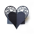 Elegant black laser-cut heart paper napkin ring with intricate hollowed scrollwork - Black Khaki