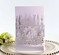 Exquisite laser-cut lavender wedding invitation featuring a 3D horse-drawn carriage design - Light Purple