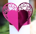 Rose red heart-shaped napkin ring with laser-cut hollow pattern for wedding decor - Reflective Rose Red