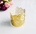 Intricate laser-cut gold paper cupcake wrapper with elegant European lace patterns - Reflective Gold