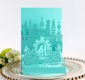 Tiffany blue 3D laser-cut wedding invitation featuring a romantic castle and carriage design - Tiffany Blue