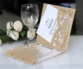 Faire-part de mariage doré découpé au laser avec motifs floraux et cartes réponse - Beige Or