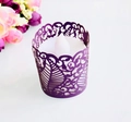 Detail showing deep purple laser-cut paper holder with intricate scrollwork for LED tea lights - Dark Purple