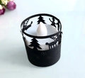 Close-up of LED tea light with reindeer and Christmas tree silhouette paper lampshade - Black Khaki