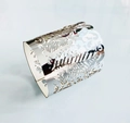 Silver laser-cut paper decorative ring featuring intricate hollow feather vine pattern - Reflective Silver