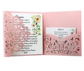 Pink laser-cut floral wedding invitation set with elegant watercolor card details - Pink