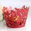 Laser cut red butterfly cupcake wrappers for wedding desserts with gold foil chocolate - 5cm / Pearlescent Red
