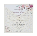 Carte d'invitation de mariage découpée au laser avec ruban de satin et motif floral - Ivoire