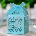 Laser cut light blue candy box with floral patterns and matching organza ribbon bow - Standard Type / Tiffany Blue