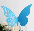 Blue laser-cut paper butterfly place card on wine glass rim for weddings and party decor - Sky Blue