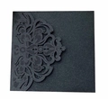 Elegant laser-cut black glitter wedding invitation cover with intricate vintage floral patterns - Charcoal Black
