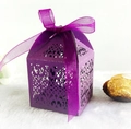 Purple laser-cut hollow gift box with elegant ribbon bow for candies and favors - Deep purple
