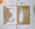 Detail of burgundy lace laser-cut wedding invitation set with floral printed insert cards - Beige Gold