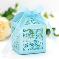 Scatola regalo azzurra tagliata al laser con motivi di uccelli e nastro in chiffon - Blu Tiffany