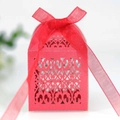 Red laser cut hollow gift candy box with floral patterns and matching organza ribbon bow - Standard Type / Pearlescent Red