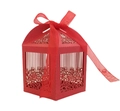 European hollow rose candy box with red laser cut birdcage design and ribbon for weddings - Pearlescent Red