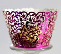 Magenta metallic laser cut cupcake wrapper with hollow vine pattern and elegant finish - 50 Sheets / Reflective Rose Red
