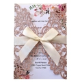 Invitation de mariage découpée au laser en or rose pailleté avec ruban de satin crème - Or Champagne Pailleté