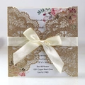 Élégante invitation de mariage découpée au laser champagne doré avec paillettes et nœud - Or Rose Pailleté