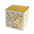 Square European style laser cut lace candy box with white hollow floral patterns - White + Gold