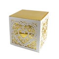 Laser-cut heart pattern wedding candy box with white exterior and gold foil lining - White + Gold