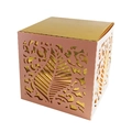 Pink and gold laser cut vine leaf wedding favor box with intricate hollow design - Pink & Gold
