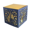 Navy blue laser cut wedding gift box with gold liner and vine leaf patterns - Royal Blue + Gold