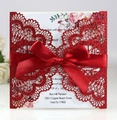 Sparkly red laser cut wedding invitation with elegant ribbon and white inner card - Glitter Red