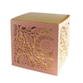 Pink and gold laser-cut square candy box with elegant floral hollow pattern for weddings - Pink & Gold