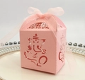 Pink laser-cut Ganesha candy box with organza ribbon bow for festive gifts - Pink