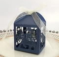 Elegante dunkelblaue Geschenkbox mit lasergeschnittenem Elefantenmuster und weißem Band - Königsblau
