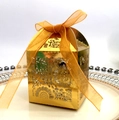 Elegant gold hollow laser-cut favor box with an orange-gold organza ribbon bow - Reflective Gold