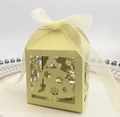 Creamy laser cut Christmas paper gift box with festive hollow patterns and ribbon - Light Green